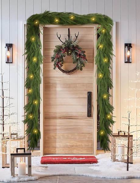 PREMIUM 30% FULLER 2PACK 6 FT ARTIFICIAL NORFOLK PINE GARLANDS WITH LIGHTS, REAL TOUCH WINTER PINE GARLAND, FOR STAIRCASE, TABLE, MANTLE, WALL, INDOOR, OUTDOOR CHRISTMAS DECORATIONS, FLOWER ARRANGING