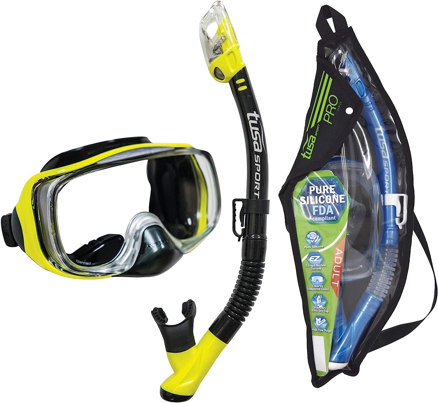 TUSA Sport Adult Imprex 3D Purge Mask and Dry Snorkel Combo, Black/Flash Yellow, UC-3325P-BKFY