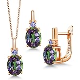Gem Stone King 18K Rose Gold Plated Silver Gemstone Birthstone and Blue Tanzanite Pendant and Earrings Jewelry Set for Women | Oval 8X6MM and Round 2.5MM | With 18 Inch Chain