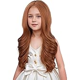 DUDUWIG Dark Orange Wig Kids Girls Long Orange Middle Part Wigs Children Ginger Wavy Curly Wig Synthetic Hair Wigs Hair Net Include