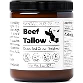 Santa Cruz Paleo Beef Tallow for Cooking, 100% Grass Fed and Finished, Gluten Free, Keto, Sugar Free, Paleo, With Vitamin D, E, K, B1, A, Fatty Acids, 8 Oz