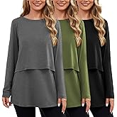 Ecavus Women's 3Pack Maternity Nursing Shirts Long Sleeve Double Layer Breastfeeding Shirts Comfy Pregnancy Clothes