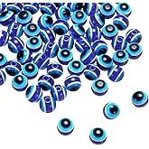 PATIKIL 10mm Evil Eye Beads, 200 Pcs Resin Turkish Evil Eye Charm Round Spacer Beads Pendant Connector for DIY Art Craft Bracelet Necklace Earrings Making, Bright Blue