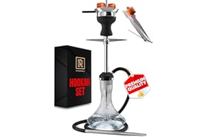 M. ROSENFELD Stainless Steel Hookah Set With Everything – 16in SSS Hookah Machine with Vertical Purge and Accessories - Glass Base, Silicone Hose, Big Shisha Bowl, Perfect for Home & Parties