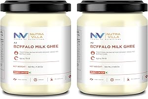 Nutravilla A2 Buffalo Ghee Pure Homemade Organic Grassfed Desi Buffalo Ghee | 2 Jars Of 350 Ml Each Clarified Butter | Handcrafted By Farmers With Bilona Method