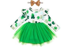 VIWORLD Toddler Baby Girls St.Patrick's Day Outfit Shamrocks Bodysuit Tutu Skirt Headband Spring Clothes Set 1-6T