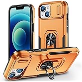 SEFING Phone Case for iPhone 14 Plus Case with Camera Lens Cover, with Ring Holder Kickstand, fit Magnetic Car Mount, for iPhone 14 Plus - Orange