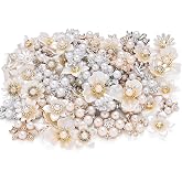 PIPITREE 70PCS Rhinestone Buttons, Acrylic Faux Pearl Buttons, Flat Back Flower Embellishments for Crafts, Jewelry Making, DIY Wedding, Decoration, Clothes, Bags, Shoes, Christmas, Thanksgiving Gifts
