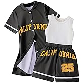 Hilinker Girls 3 Piece Outfits Graphic Tank and Short Sleeve Cardigan with Shorts Set
