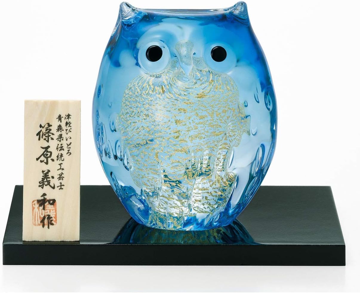 Amazon インテリア ガラスの動物たち 親ふくろう ライトブルー金 F 629 置物 オブジェ オンライン通販