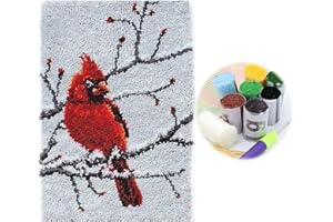 Latch Hook Kits Rug, Cardinal Crocheting Carpet Rug Embroidery Cushion Making Crafts for Adults 20.5X15 Inch (Bird)