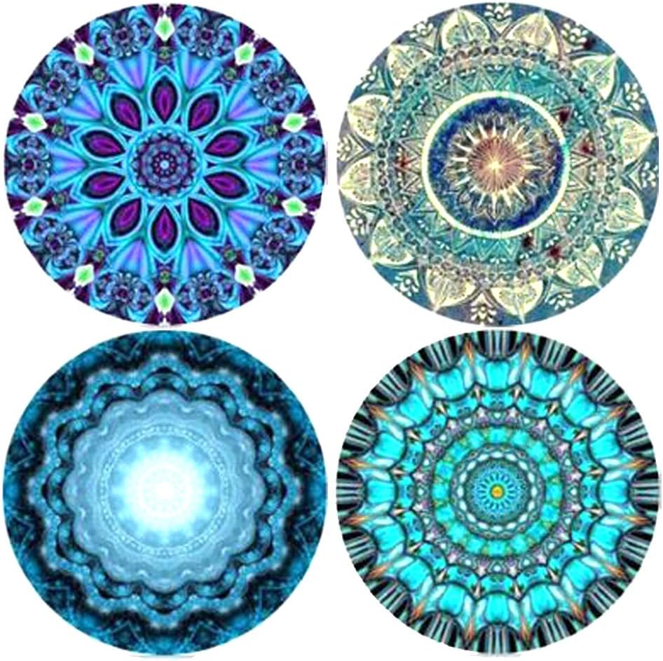 Funsmore Absorbent Stone Coasters for Drinks Set of 4 with Cork Base Mandala Drink Coaster Mats for Kinds of Mugs and Cups