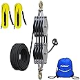 FITHOIST Block and Tackle 4400LBS Breaking Strength Heavy Duty Pulley Hoist, 65 Ft Rope, 7:1 Lifting Power, 2 Pcs 8 Ft Lift Sling (Black)