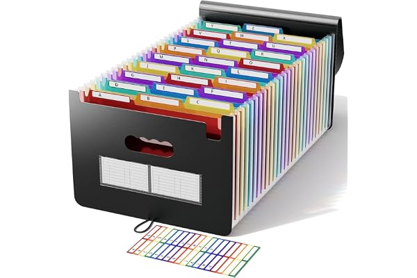 ABC life 26 Pockets Expanding File Folder, Accordion File Organizer with 1/3 Cut Colored Tabs, Portable Monthly Bill & Receip