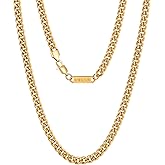 VEXXS Men's Gold Chain,18K Real Gold Plated Cuban Link Chain, Durable No Color Fading 3mm 4mm 6mm Men’s Necklace