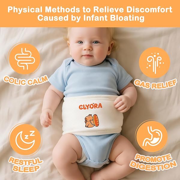 CLYORA HEATED BABY BELLY BAND FOR COLIC & GAS RELIEF, SILENT VELCRO INFANT GRIPE BELT, GENTLE WARMTH COMPRESSION SOOTHE TUMMY DISCOMFORT, ANTI-SCALD SAFE HEATING PAD, ADJUSTABLE FOR NEWBORN 0M+