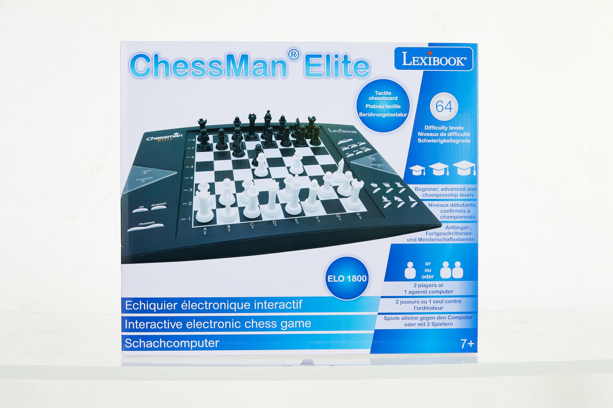 LEXiBOOK Chessman® Elite, Interactive Electronic Chess Game +, 64 Levels of Difficulty, LEDs, Family Child Board Game, Black/White, CG1300