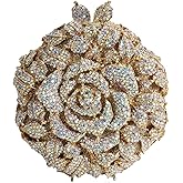 Tasysain Shining Rhinestone Rose Evening Clutch Elegant Flower Handbag Stylish Chain Purse for Prom Party Cocktail Wedding