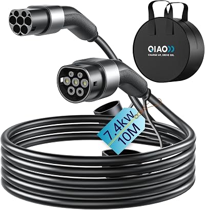 QIAO Type 2 EV Charging Cable 7.4kW 10M 32A Single Phase Type 2 to Type 2