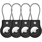 Air Tag Holder - (4 Pack) Air tag Lock Keychain with Wire Cable Compatible with Apple AirTag,Ultra Durable Anti-Lost Protective Case with Keyring for Luggage, Key, Backpack, Pet, Bag, Black