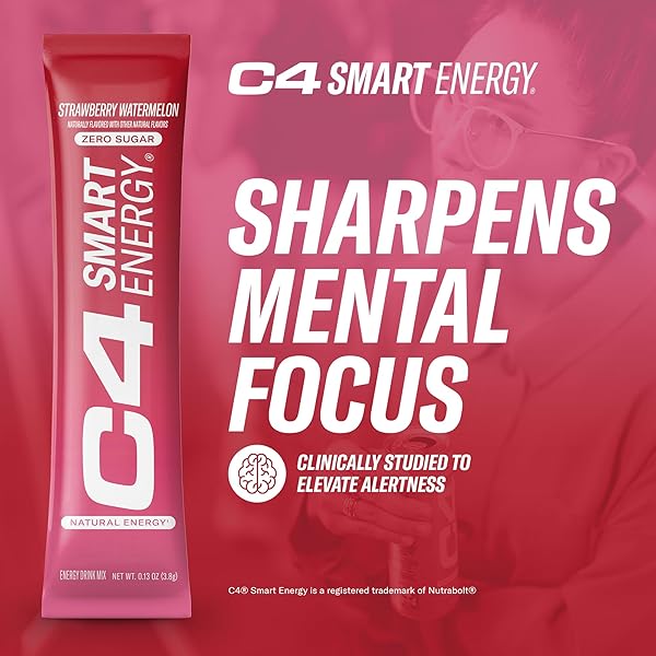 C4 SMART ENERGY POWDER STICK PACKS – SUGAR FREE PERFORMANCE FUEL & NOOTROPIC BRAIN BOOSTER, COFFEE SUBSTITUTE OR ALTERNATIVE | STRAWBERRY WATERMELON – 14 COUNT