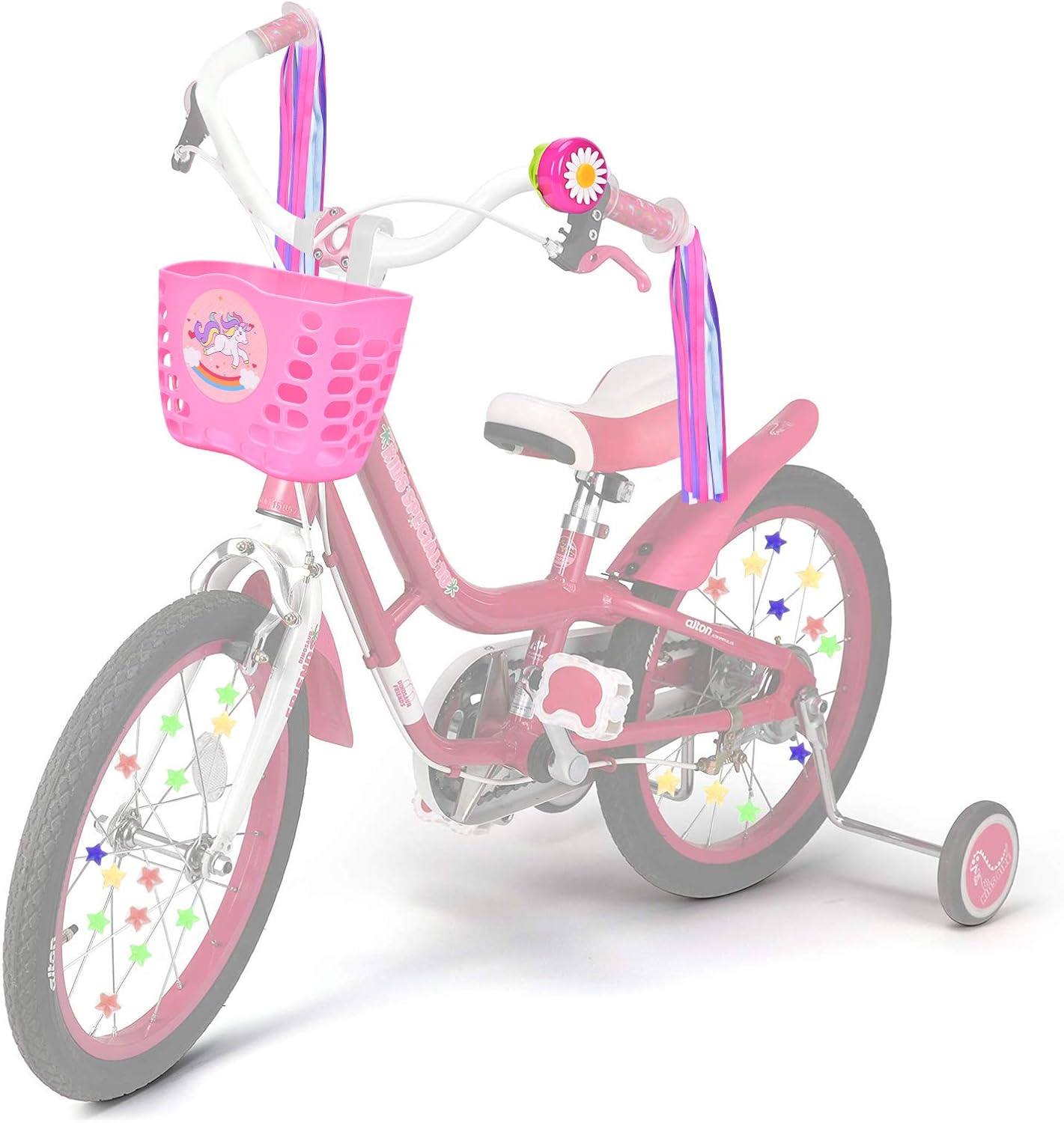 Aliyaduo Kid's Bike Basket, Pink Cute Unicorn Pattern Bicycle Front Handlebar Basket for Kid Girls, Bicycle Basket with Bell and Streamers : Sports & Outdoors