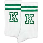 SSQBZU Striped Initial Socks with the Letter in Green, St. Patricks Day Socks Gifts for Family Friends, etc.
