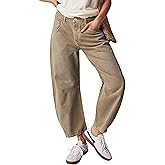 NARURAL Womens Baggy Boyfriend Jeans Vintage Wide Leg Mid Rise Barrel Denim Ankle Pants Cropped Jeans,Khaki,Large