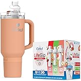 Cirkul 40oz Stainless Steel Insulated Tumbler Bundle in Apricot – Includes LifeSip Flavor Cartridge Drink Mix Variety Pack, Zero Calories, No Sugar