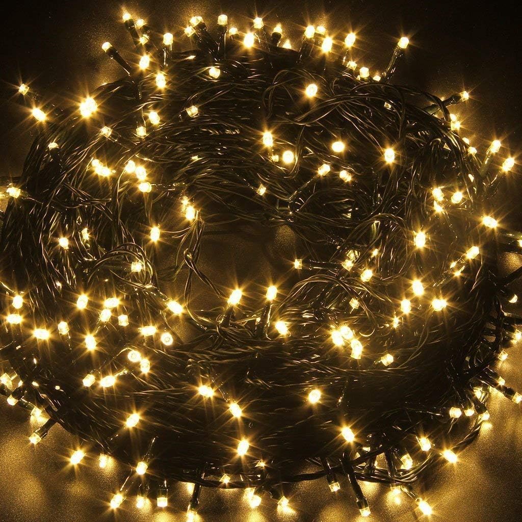 STARSHINE29V 105FT/30M 300 LED String Fairy Lights with 8 Modes for Patio, Backyard, Garden, Wedding, Christmas Party, Outdoor and Indoor Decoration, Warm White, Dark Green Wire, UL Certificated