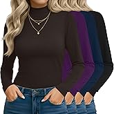Neer 4 Pack Women's Mock Turtleneck Tops, Slim Fitted Long Sleeve Shirts Mock Neck Basic Undershirts Lightweight Layer Tee