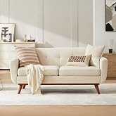 Kingfun 65.2" W Loveseat Sofa, Mid Century Modern Decor Love Seat Couches for Living Room, Button Tufted Upholstered Furniture, Easy to Install Small Couch for Bedroom Office Apartment, Beige