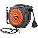 SuperHandy Extension Cord Reel Retractable Extra Long 12AWG x 65' Feet Industrial Polypropylene Ultra Heavy Duty 3C SJTOW Com