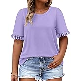 VISLILY Womens-Plus-Size-Summer-Tops Cute Ruffle Short Sleeve T Shirts Casual Crewneck Tunics Loose Blouses Tee XL-5XL