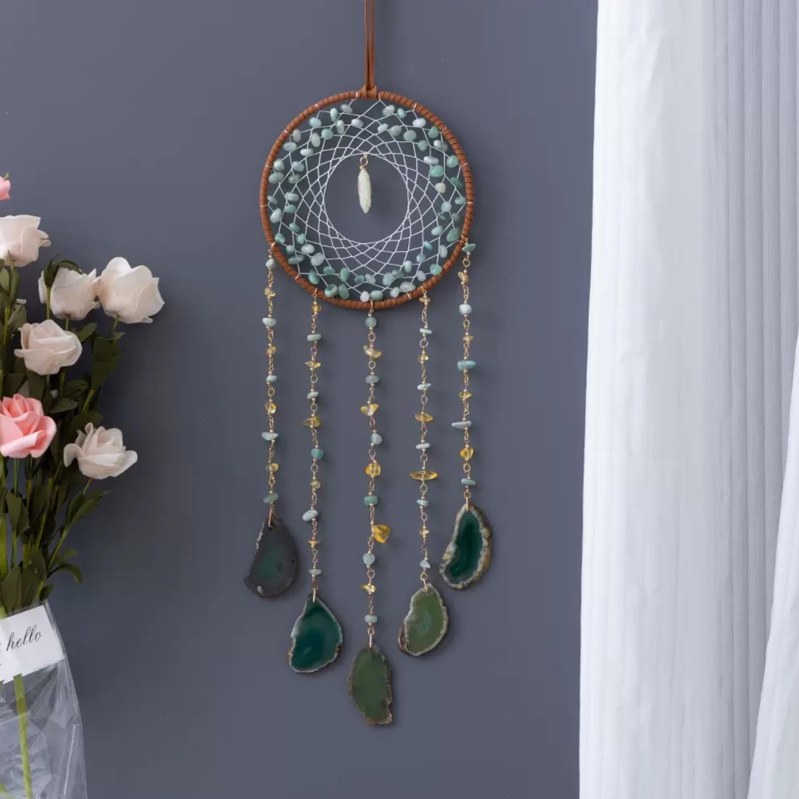 Crystals Tree of Life Dream Catchers,Crystal Gemstone Chakra Indoor Wall Hangings for Windows Garden Home Décor(Green Aventurine)
