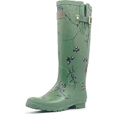 Rongee Womens Rain Boots Waterproof Tall Garden Outdoor Mud Shoes Daisy Printed with Adjustable Buckle