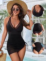 Blooming Jelly Women One Piece Swim Dress Tummy