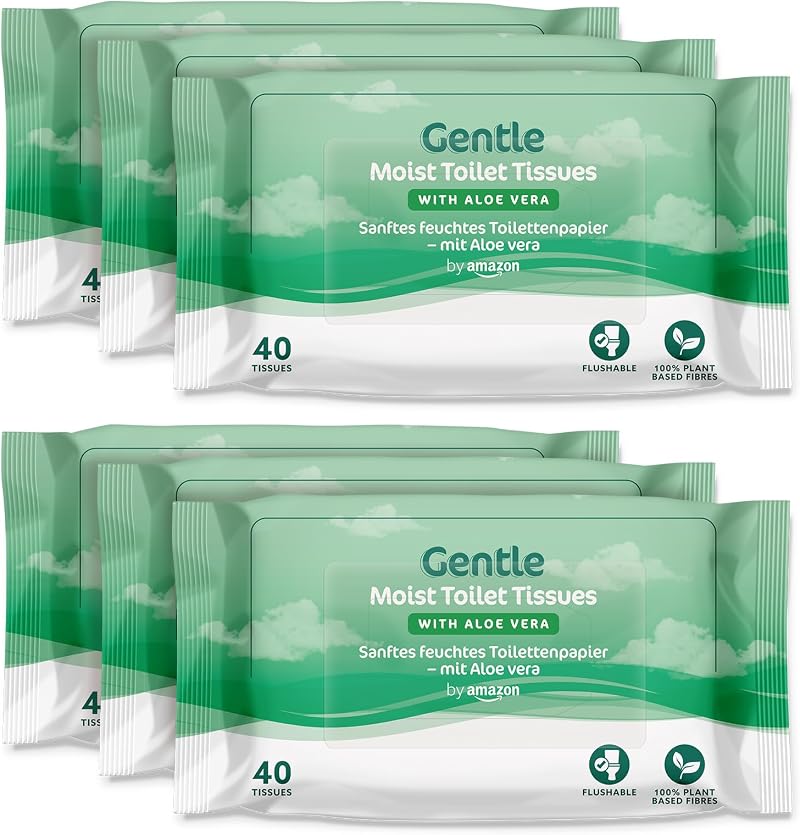 by Amazon Gentle Moist Toilet Tissues with Aloe Vera 240 Count 6 Packs