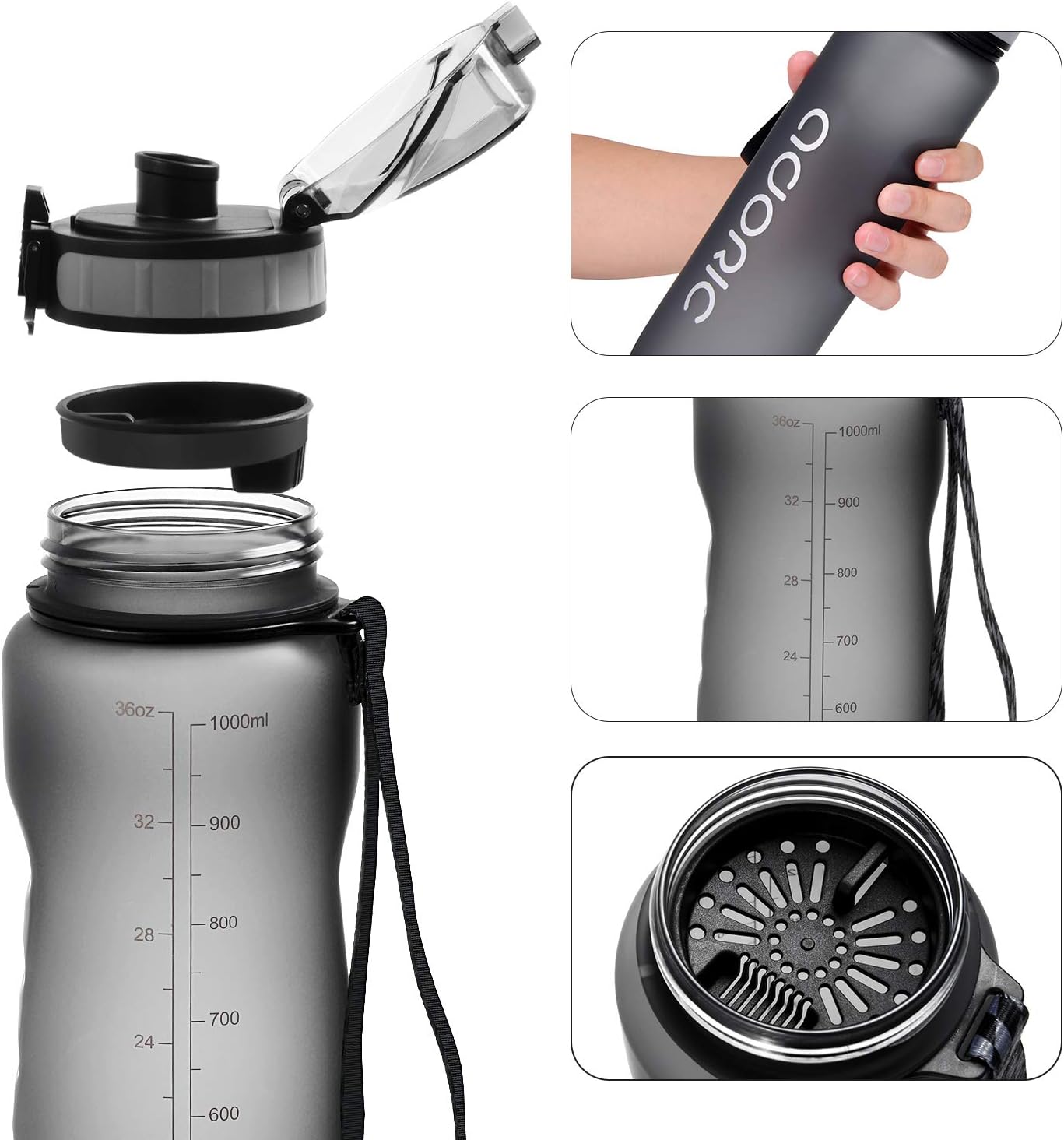 ADORIC Sports Water Bottle, BPA Free Tritan Non-Toxic Plastic Sport Water Cup, Durable Leak Proof Water Bottle with Filter, Flip Top - Image 3