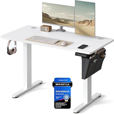 SONGMICS Höhenverstellbarer Schreibtisch elektrisch, 120 x 60 cm, Verstellbarer Tisch, Memory-Funktion für 4 Höhen, für Büro, wolkenweiß LSD132W01