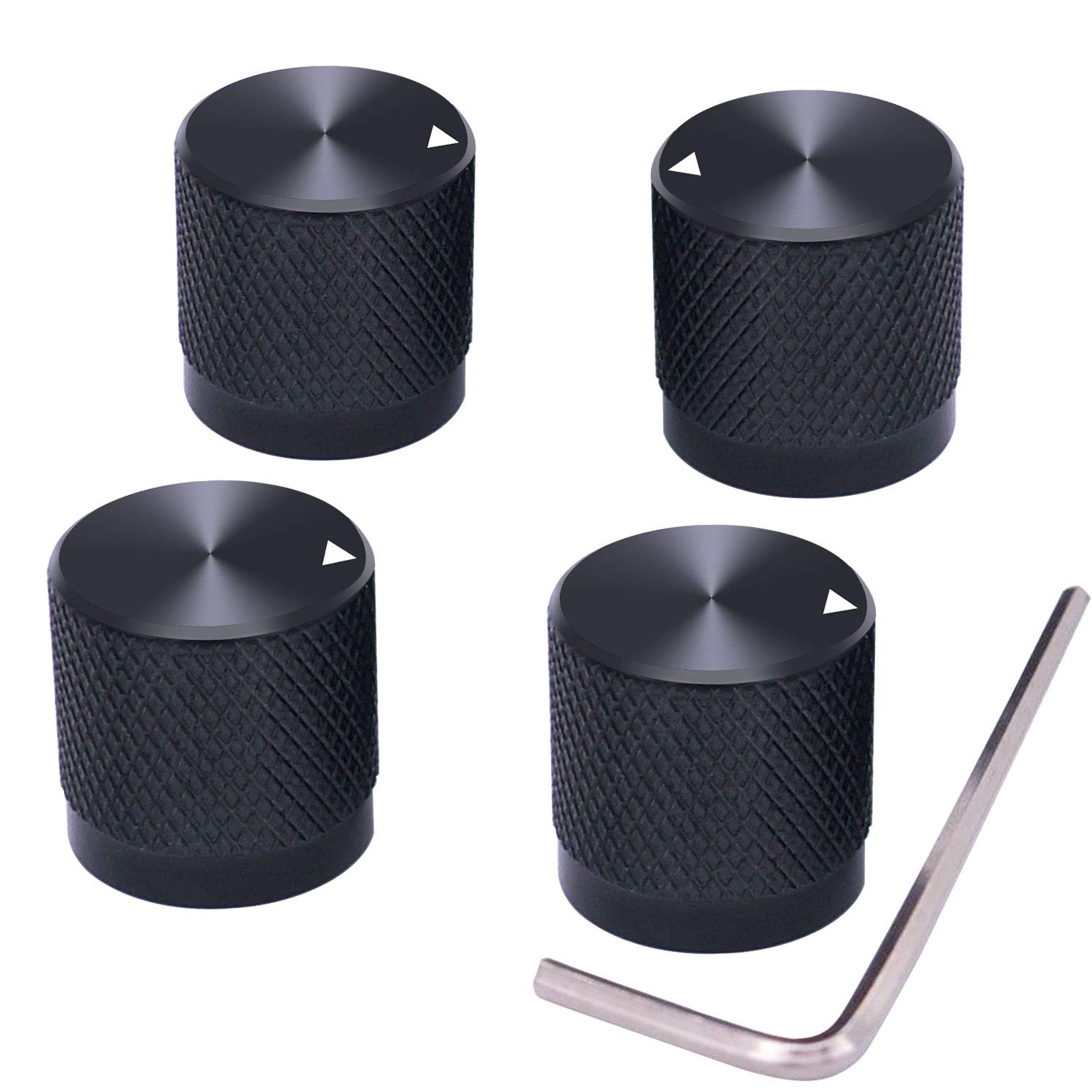 Taiss 4pcs Black Aluminum Rotary Electronic Control Potentiometer Knob For 6 mm Diameter Shaft, Volume Control, Audio, Guitar, Switch, 17mm x 17mm