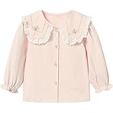 Seuyae Baby Girl Floral Embroidered Shirt Peter Pan Collar Blouse for 6M-5T