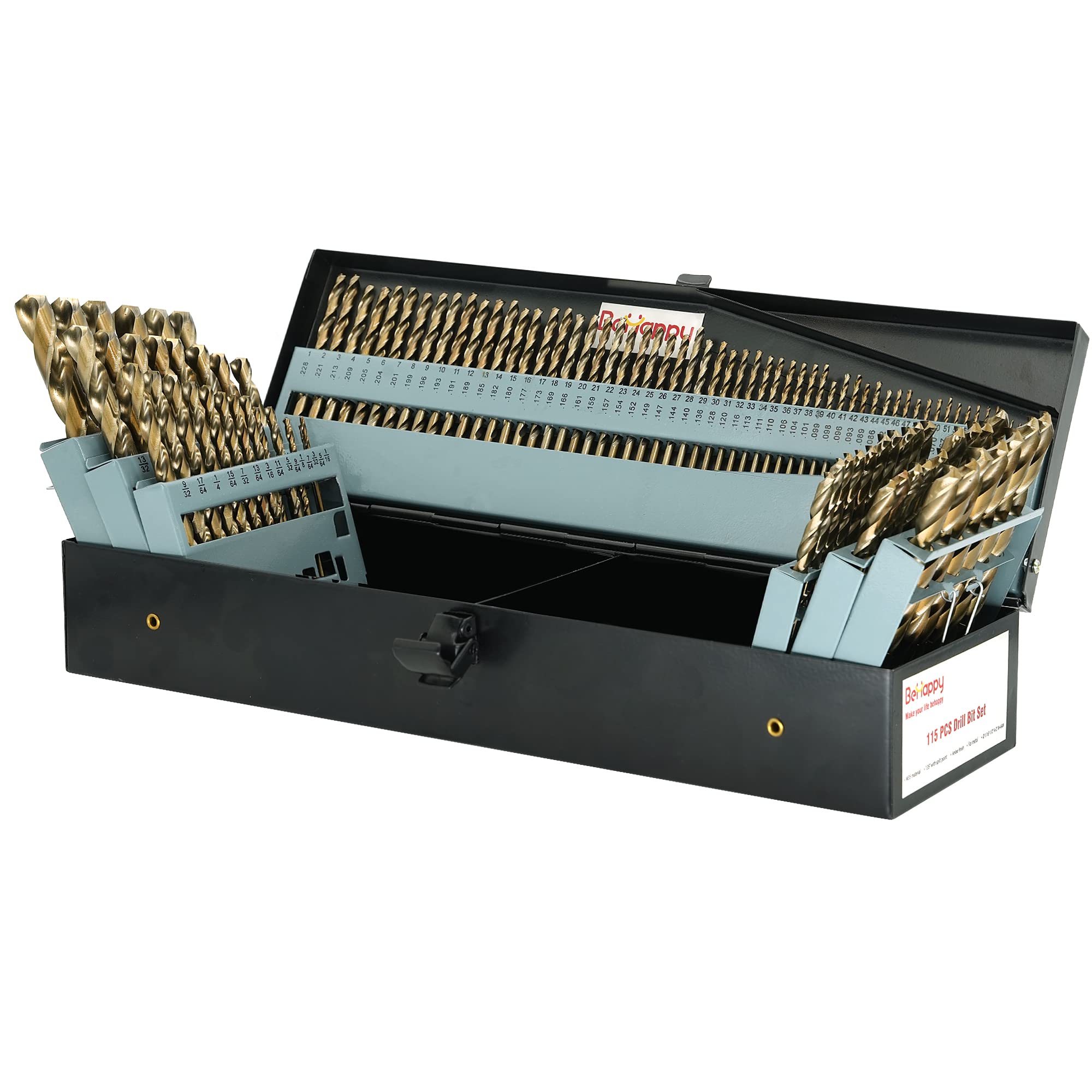 BEHAPPY Cobalt Drill Bit Set 115Pcs, M35 Drill Bit
