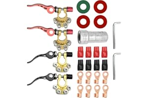 Aynaxcol 4 PCS Battery Terminal Connectors, Battery Terminal Cleaner, Copper Wire Lugs, Fiber Washers, Quick Disconnect Quick
