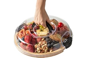 thetchry Charcuterie Board with Clear Lid,Travel Charcuterie Board with Single Compartment,Round Bamboo Portable Cheese Board