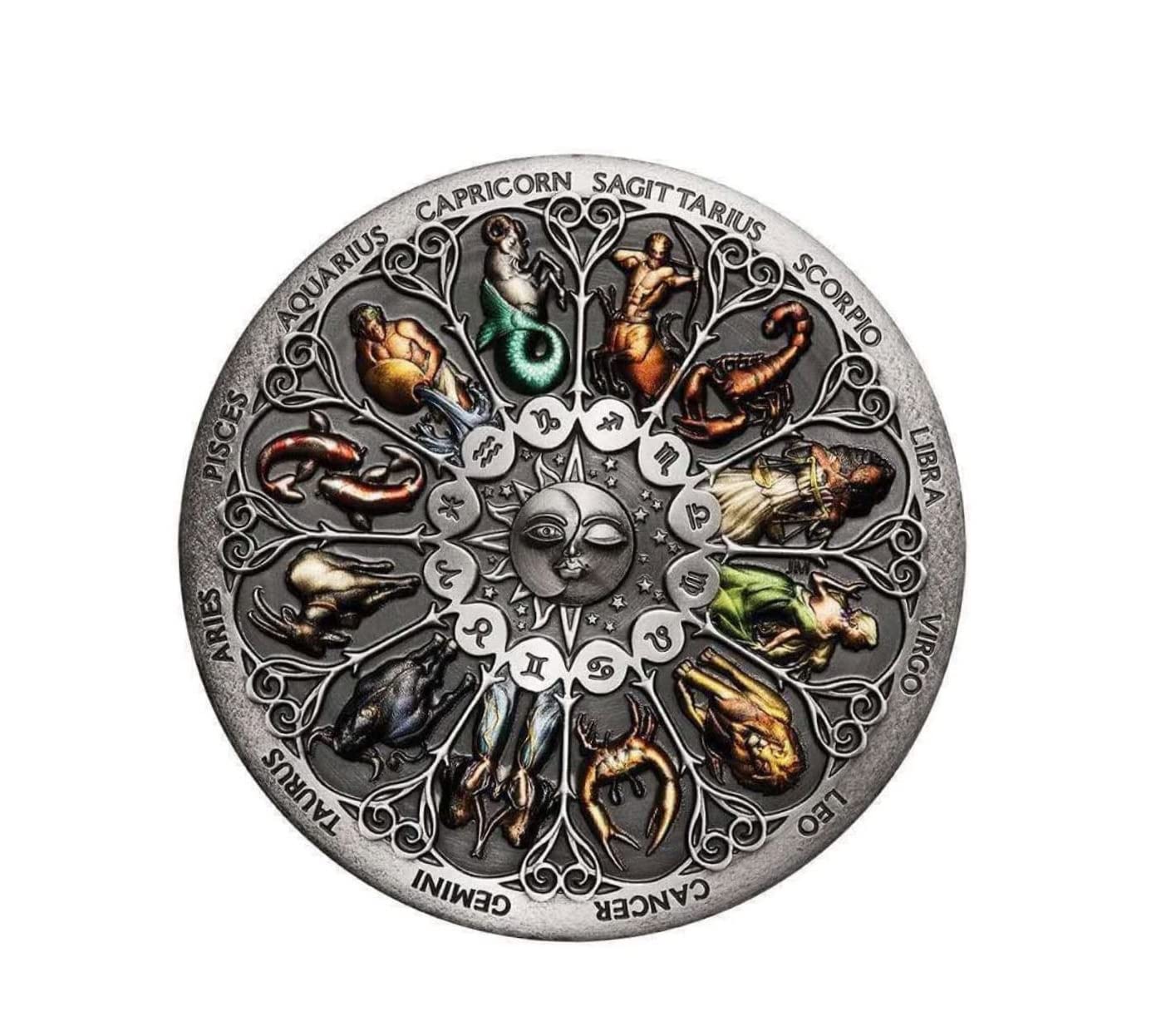 Eillwin 12 Signs of Zodiac Constellation Commemorative 40mm 30g Coin - Antique Style Astrology Horoscope Collector's Souvenir