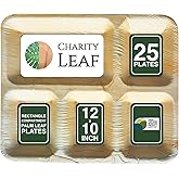 Charity Leaf Compostable 12x10'' Rectangle - 5 Compartment Palm Leaf Dinner Plates (25-pack) | Premium, 100% Natural, Disposable, Heavy Duty | Perfect for Parties, Weddings, BBQs & Catering Events