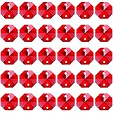 PATIKIL K9 Crystal Octagon Beads 2 Holes Pendants, 30 Pack 14mm Chandelier Prisms Parts Ornaments Hanging Beads for DIY Arts Crafts Decoration, Red