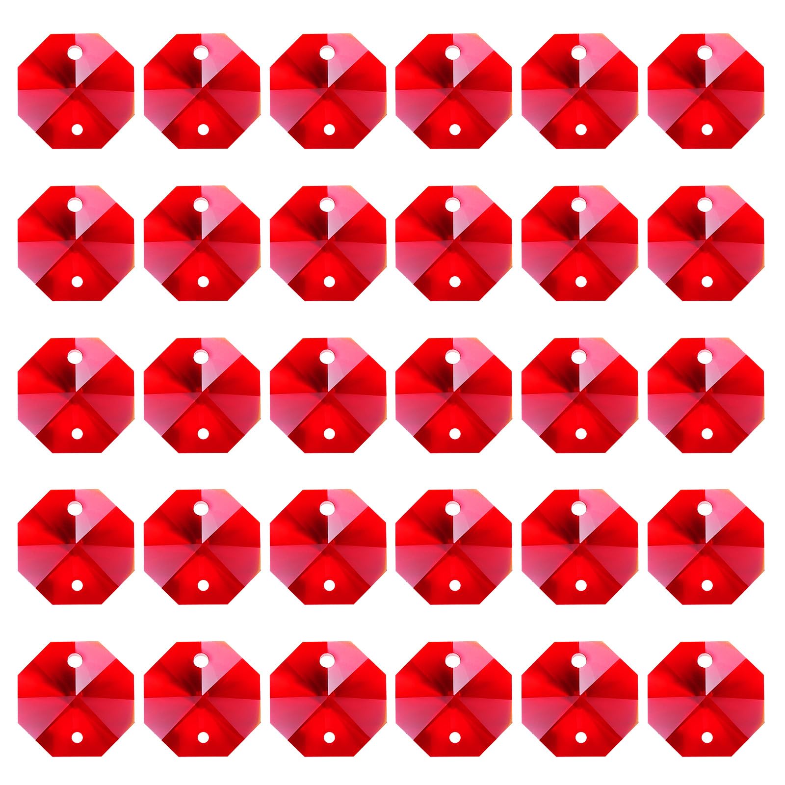 PATIKIL K9 Crystal Octagon Beads 2 Holes Pendants, 60 Pack 14mm Chandelier Prisms Parts Ornaments Hanging Beads for DIY Arts Crafts Decoration, Red