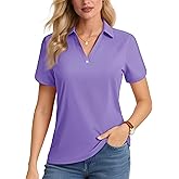 MAGCOMSEN Women's Polo Shirts Short Sleeve UPF 50+ Sun Protection Golf Shirt V Neck Collared Tops Dry Fit